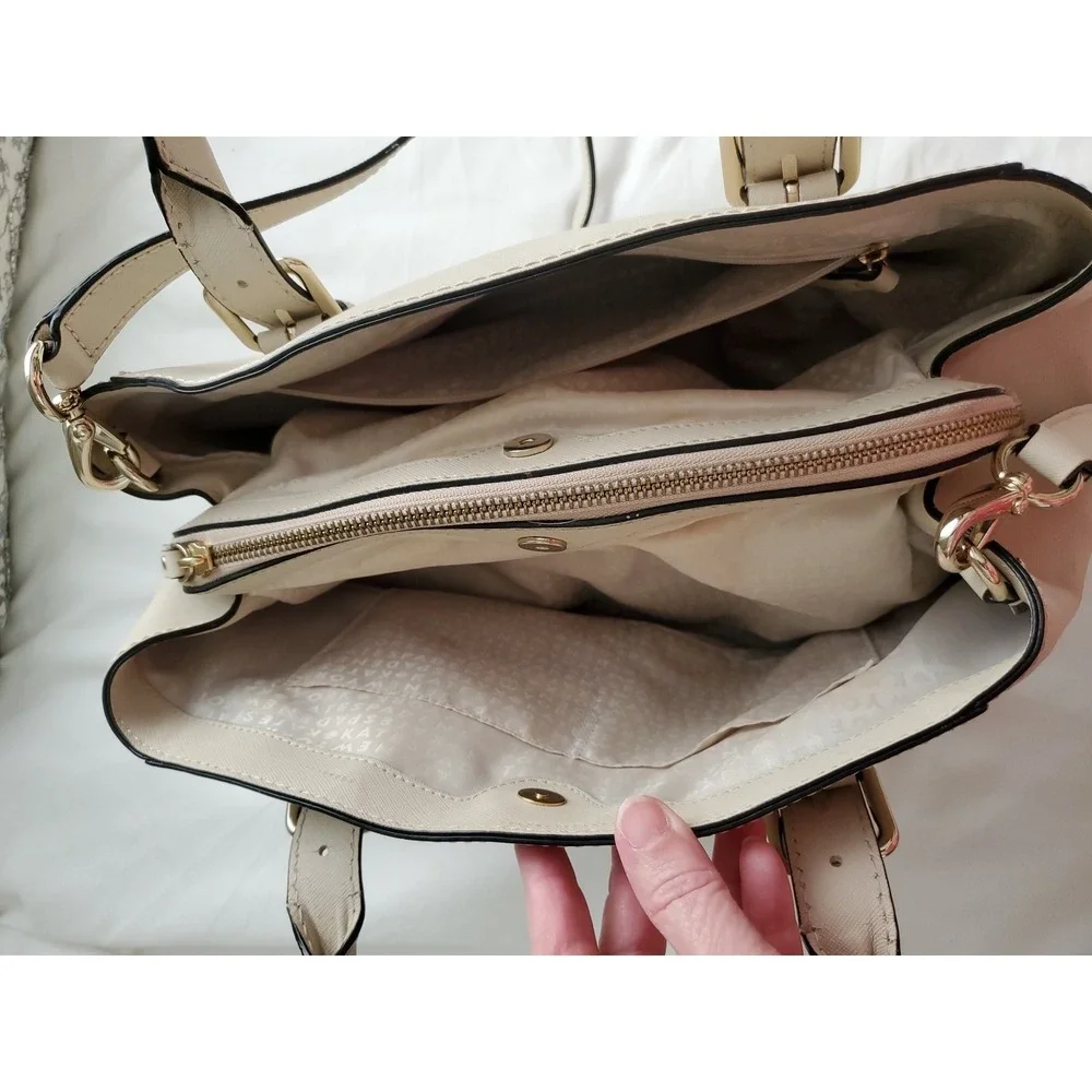 Kate Spade Ivory Beige Saffiano Leather Satchel Purse Handbag With Strap Handles
